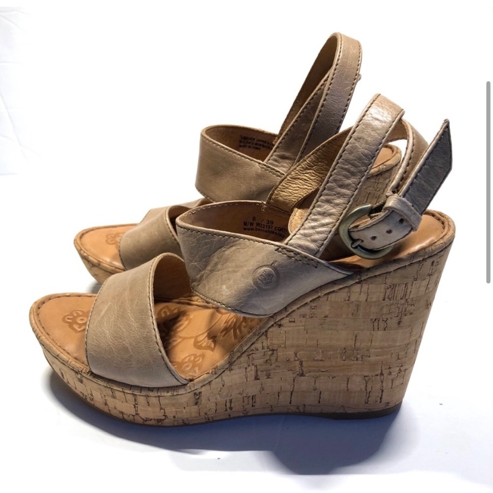 Born Tan Leather Wedge Sandals
